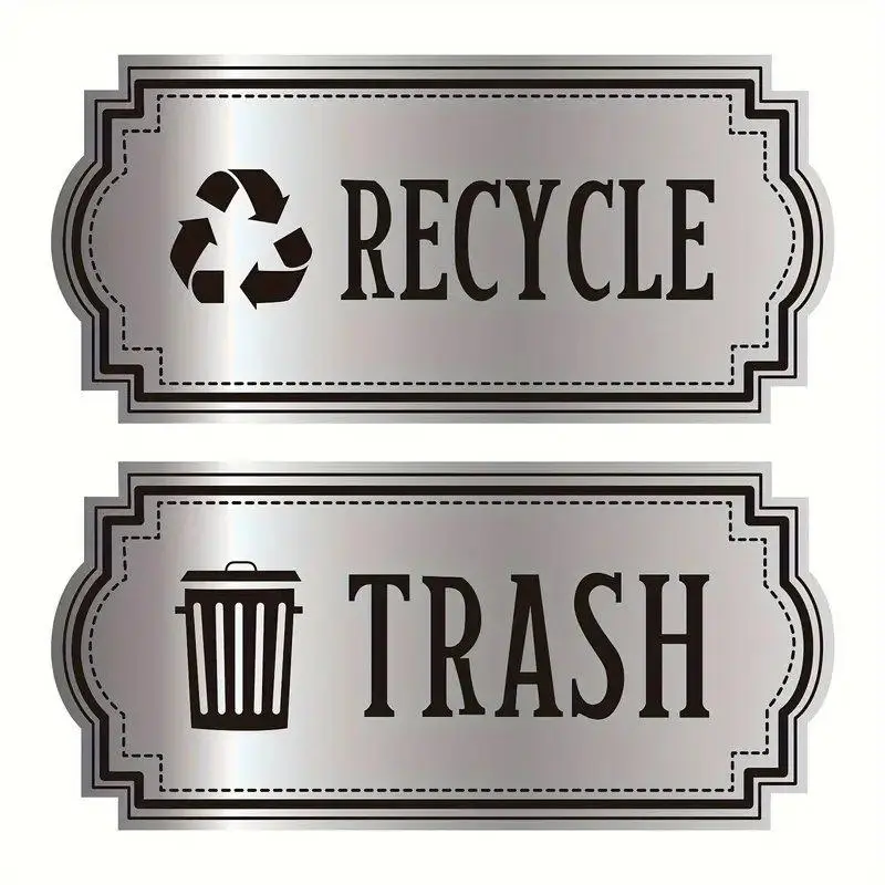 Recycle Trash Lettering Sign, 2 Counts/set Waterproof & Weather-resistant Vinyl Sticker, Easy Apply Sticker for Garbage Container & Bin,  Room Decor, Decorative Stickers, Sticker Packs