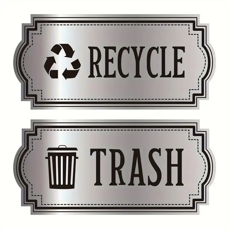 Recycle Trash Lettering Sign, 2 Counts/set Waterproof & Weather-resistant Vinyl Sticker, Easy Apply Sticker for Garbage Container & Bin, Room Decor