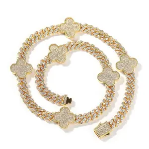 [ICE HUE]18K Gold Vacuum Plated Copper with 5A+ Sri Lanka Zircon  Lucky Clover Necklace Miami Italy Mexico & Micro Inspired for Women & Men Luxury Jewelry,Daily Wear,Casual Fashion,Gift Idea,Chicano,Classic,Hip Hop,Simple,Sporty Style