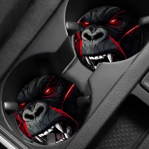 Set of 2 Fierce Red-Eyed Gorilla Cup Holders - Ideal Present for Fathers, Drivers, And Car Lovers, Compatible with Most Cars, Great for Outdoor Camping, Sturdy Coasters, Must-Have for Road Trip Aficionados