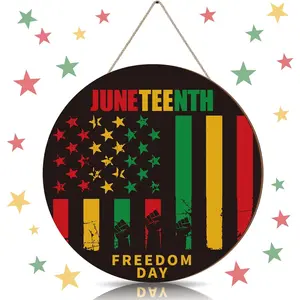 CroBlissful Juneteenth Hanging Wooden Sign Happy Juneteenth Door Hanger Independence Day Door Sign Juneteenth Party Decor for African American Festival Holiday Decorations