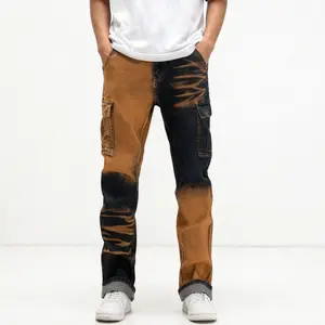 Men'S Casual Motorcycle-Style Jeans Featuring a Retro Color Block Design with Multiple Pockets-030 Trouser Tapered Stretch Print Distressed Basic Pants Menswear Denim