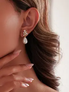 Pearl and Zirconia Pendant Earrings—Perfect for everyday wear, weddings, formal events, and bridal jewelry—An ideal gift for Mother’s Day, anniversaries, and birthdays