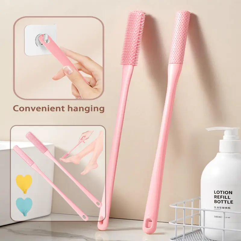 2 Pieces Long Handle Silicone Exfoliating Toes Scrubber Cleaners Toe Cleaning Brush 15.7" Foot Scrubber in Shower Silicone Gap Brush Between Toes Cleaner Soft Feet Care Scrub for Seniors, Elderly, Men and Women