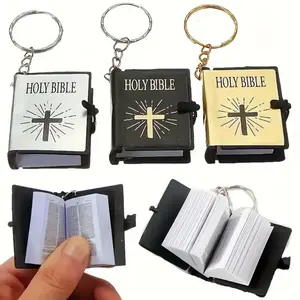 Vintage Mini Bible Keychain - Black Plastic PU Coating, Compact & Portable Design, Ideal for Daily Devotion Accessory
