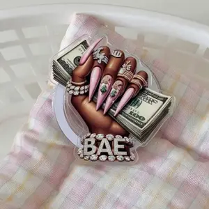 Luxury BAE Money Stack Phone Grip - Pink Stiletto Nails & Diamond Jewelry Acrylic Stand - Boss Babe Aesthetic Melanin Queen Accessory
