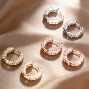Unisex Full Diamond Zirconia Hoop Earrings – Sparkly Fashion Hoops, (Gold, Rose Gold, Silver), Trendy Everyday Jewelry