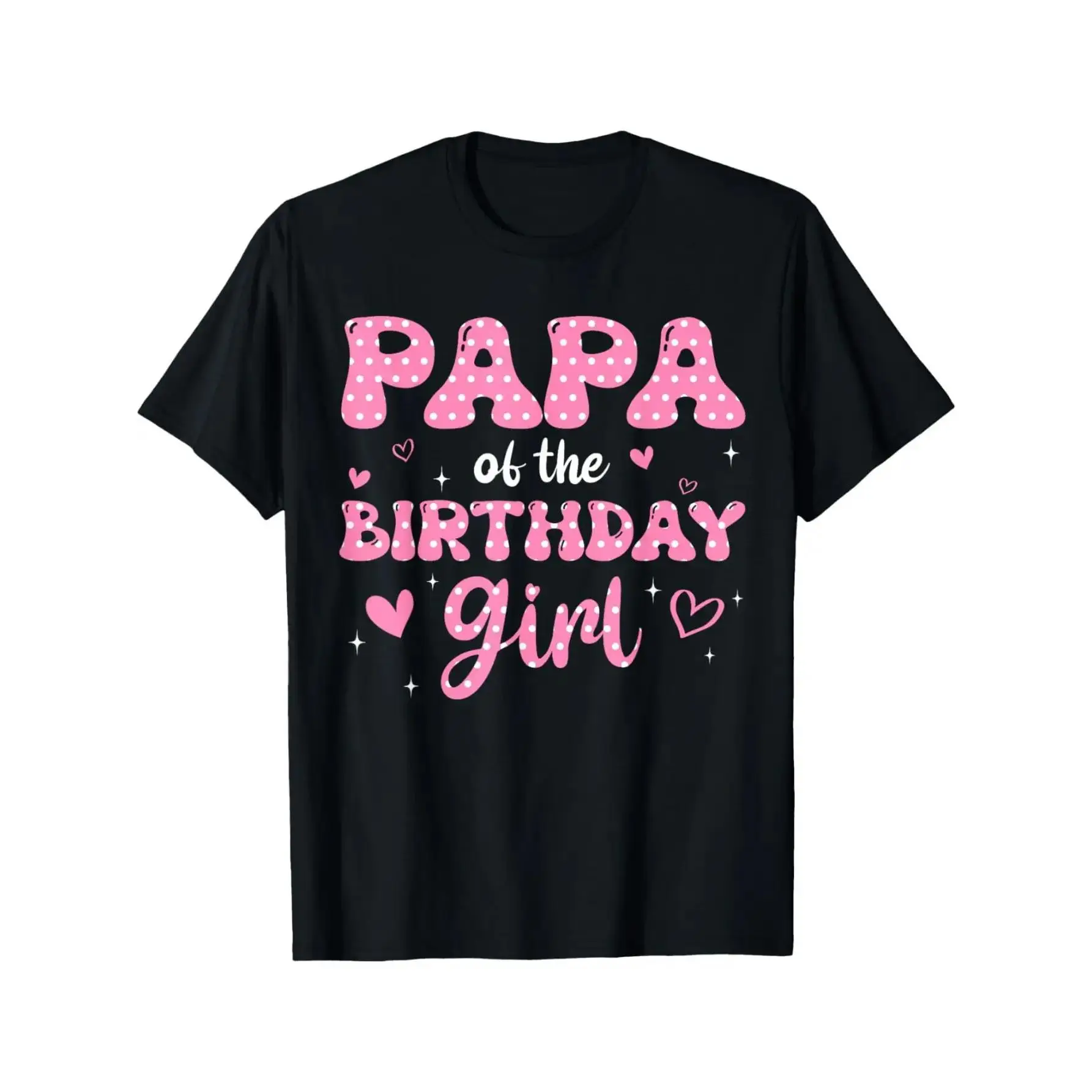 Men's Papa of the Birthday Girl Matching Family T-Shirt, Lightweight Round Neck Simple Streetwear Black Casual Fitted Short-Sleeve Graphic Summer Top