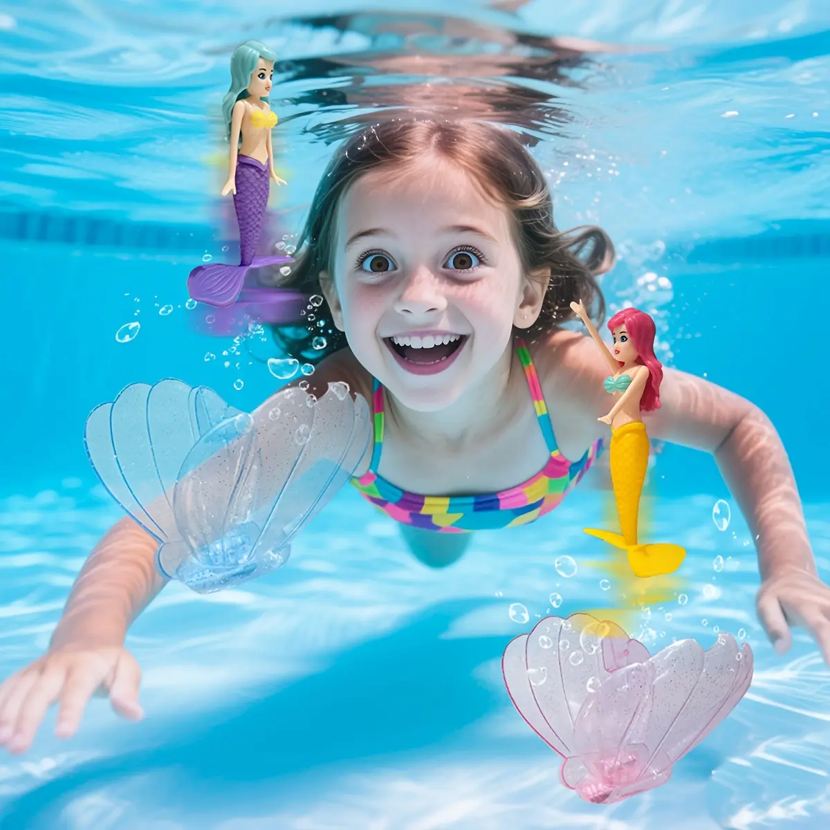 3pcs Mermaid Pool Toys for Girls, Two Mermaids and a Shell, Muti-item Party Favor Packs, Spinning Mermaid Doll with Shell Case, Summer Pool Party Favors, Underwater Toys, Bath Toys, Mermaid Birthday Party Supplies, Gifts for Kids for Halloween,Christmas E