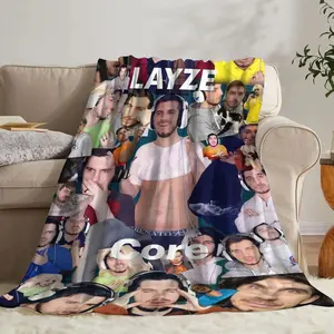 Layze Plush Fleece Blanket - Ultra-Soft All-Season Throw with Layze Gaming Face & Character Design, Multi-Color Anime-Themed Cozy Couch Bedspread for Home, Office, Travel - Perfect Gift for Fans, Boys & Girls, Vibrant Collage of Layze Poses & Expressions,