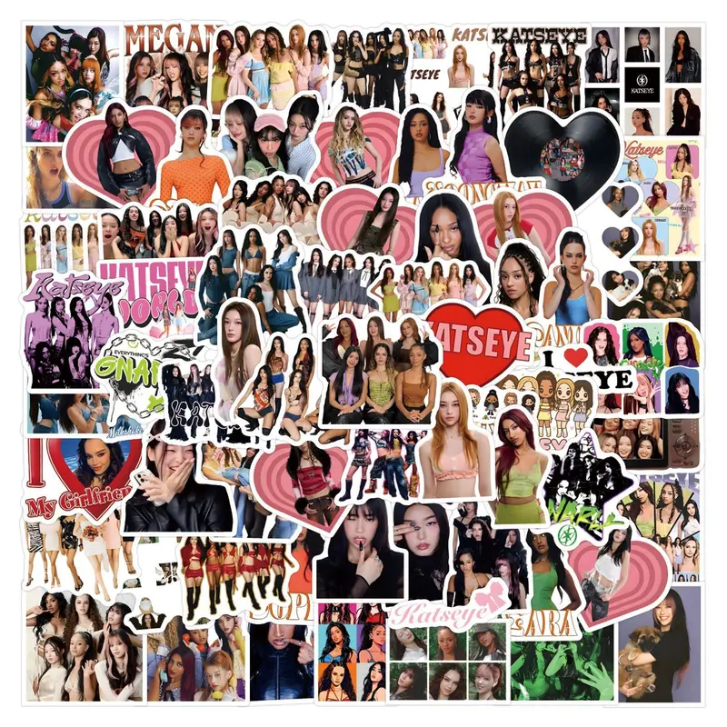 Katseye Graffiti Stickers, 60-120 Sheets, Waterproof Decals for Smartphone, Luggage, Water Bottles, Skateboards & Phone Cases, Star Girl Group Design