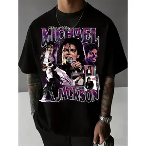 Singer MJ Michael Jackson Portrait Graphic Cotton T Shirt Men's Retro Fashion Summer Unisex Hip Hop Short Sleeve Loose Shirt