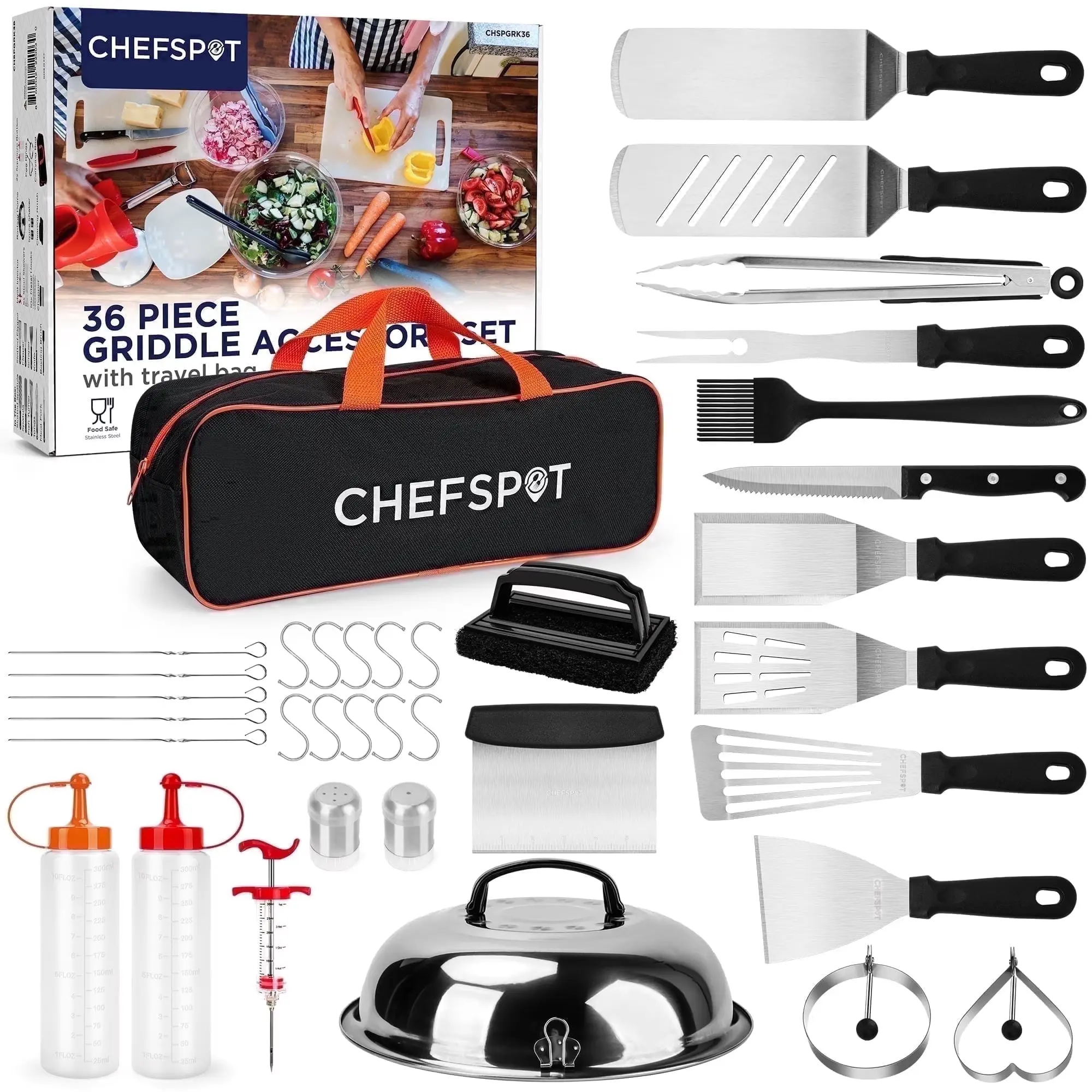Griddle Accessories for Blackstone, BBQ, Flat Top Grilling Spatula Kit, 36-Piece