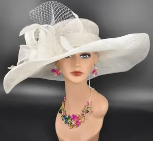 Oaks Day Hat - White Church Hat with Wide Brim, Elegant Design for Weddings, Easter, Tea Parties & Carriage Events