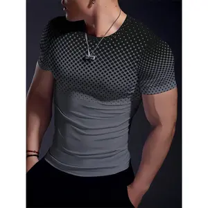 Polka Dot Geometric Pattern Short-Sleeve T-Shirt for Muscle Fitness, High Elasticity, Quick-Dry Training Wear, Tight-Fitting Outfit - Birthday Gift - 3D Heat Sublimation