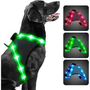 Light Up Dog Harness, Reflective Led Dog Harness Glow-in-The-Dark for Night Walking, USB Rechargeable Lighted Dog Safety Vest for Medium Dogs, Adjustable Soft Mesh No Pull (Green, Large)