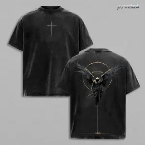 ARCHANGEL OF REPENTANCE T-Shirt Acid Wash Pump Cover Fallen Angel Double Printed Heavy Cotton Unisex Crusader Armor Graphic Tee, Vintage Cross Shirt, Medieval Warrior Streetwear,Gothic Faith Oversized Tee