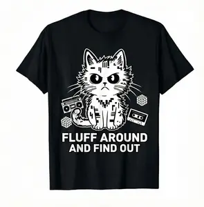 Unisex Retro Streetwear Graphic T-Shirt Funny Fluff Around and Find Out Bad Cat Design Y2K Aesthetic Grunge Tee Harajuku Hip Hop Black Top Oversized Casual Short Sleeve Goth Punk Cat Gift