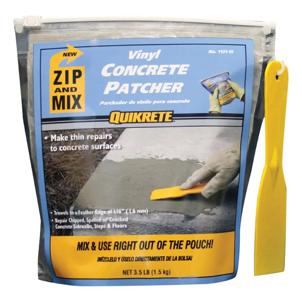 Quikrete 5625082 3.5lb Gray Vinyl Concrete Patcher - Vinyl Flexible, Fast-Setting, Flexible and Resilient Cement Repair for Driveways, Crack Repairs, Long-Lasting Fix