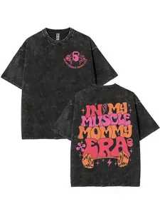 Funny in My Muscle Mommy Era Washed Vintage T Shirts Men Women Harajuku Gym Weightlifting O-Neck Short Sleeve T-shirt Streetwear