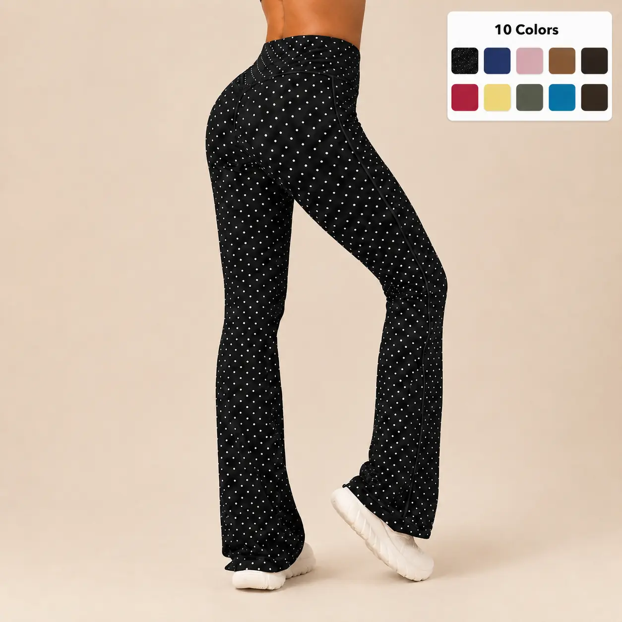 V Cross Waist Polka Dot Flared Yoga Pants, Soft 4-Way Stretch Quick Dry Bootcut Workout Flare Leggings for Women Gym Casual