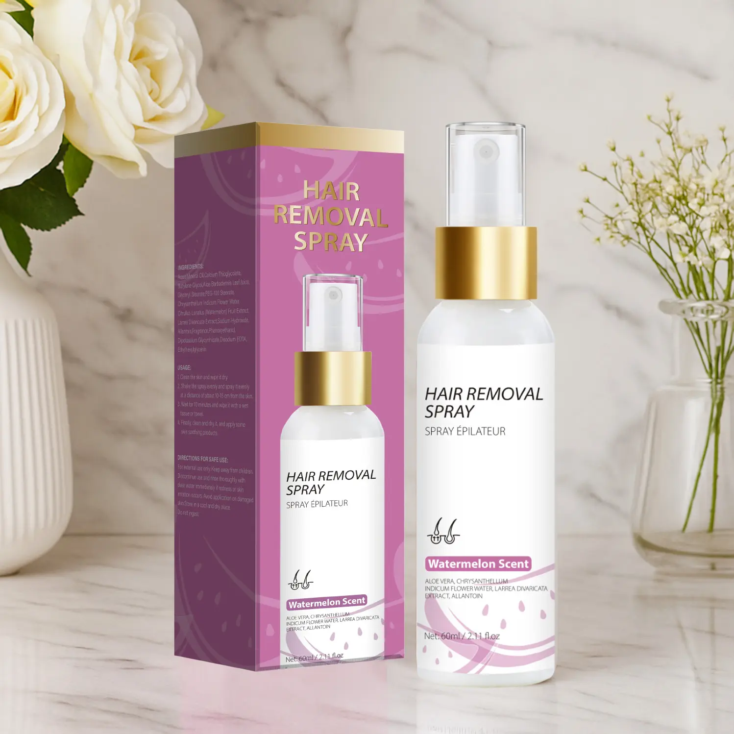 PANSLY Hair Removal Spray Gentle Formula for Sensitive Skin Watermelon Scent Effective Results