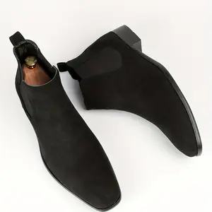 Men's Solid Color Square Toe Chelsea Boots, Business Office Non-slip Ankle Boots