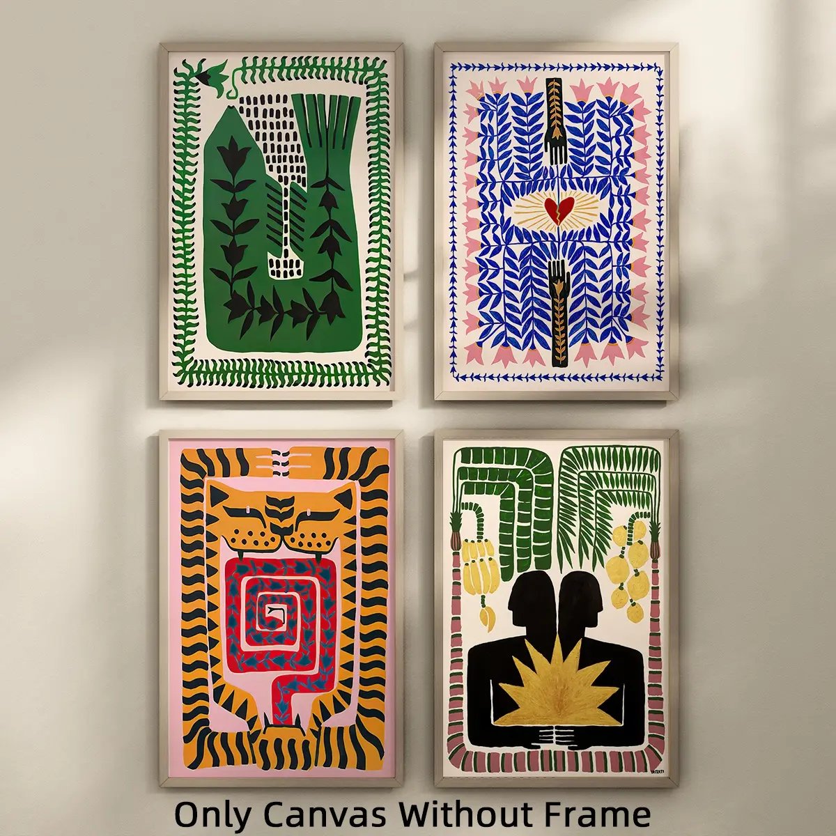 4pcs/Set Unframed Colorful Ancient Egypt Art, Abstract Ancient Egypt Tiger Leopard Wall Art, Wall Decoration, Wall Decor Aesthetic, Artwork Wall Painting For Gift, Home Decoration Wall Art