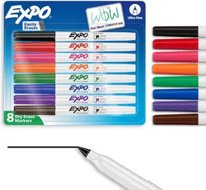 Expo Low-odor Dry-erase Marker, Fine Bullet Tip, Assorted Colors, 8/set