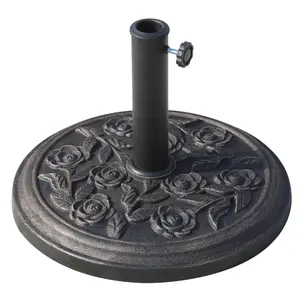 18" 20 lbs Round Resin Umbrella Base Stand Market Parasol Holder with Decorative Rose Floral Pattern & Easy Setup, for Φ1.5", Φ1.89" Pole, for Lawn, Deck, Backyard, Garden, Bronze circular design umbrella base stand