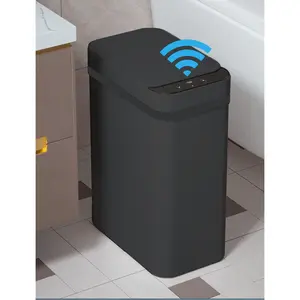 Touchless Bathroom Trash Can - 2.5 Gallon Smart Sensor Trash Can - Narrow Trash Can with Lid - Electric, Narrow, Plastic, Automatic Opening - Small Slim Automatic Trash Can (Black)
