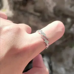 2024 New Hip Hop Silver Color Lightning Open Rings for Women Men   Irregular EKG Index Finger Ring Personality Jewelry Gift