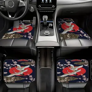 4pcs Japanese Pattern Car Anti-Slip Floor Mats, Easy to Clean Interior Accessories, Synthetic Rubber Material, Suitable for Front and Rear Seats