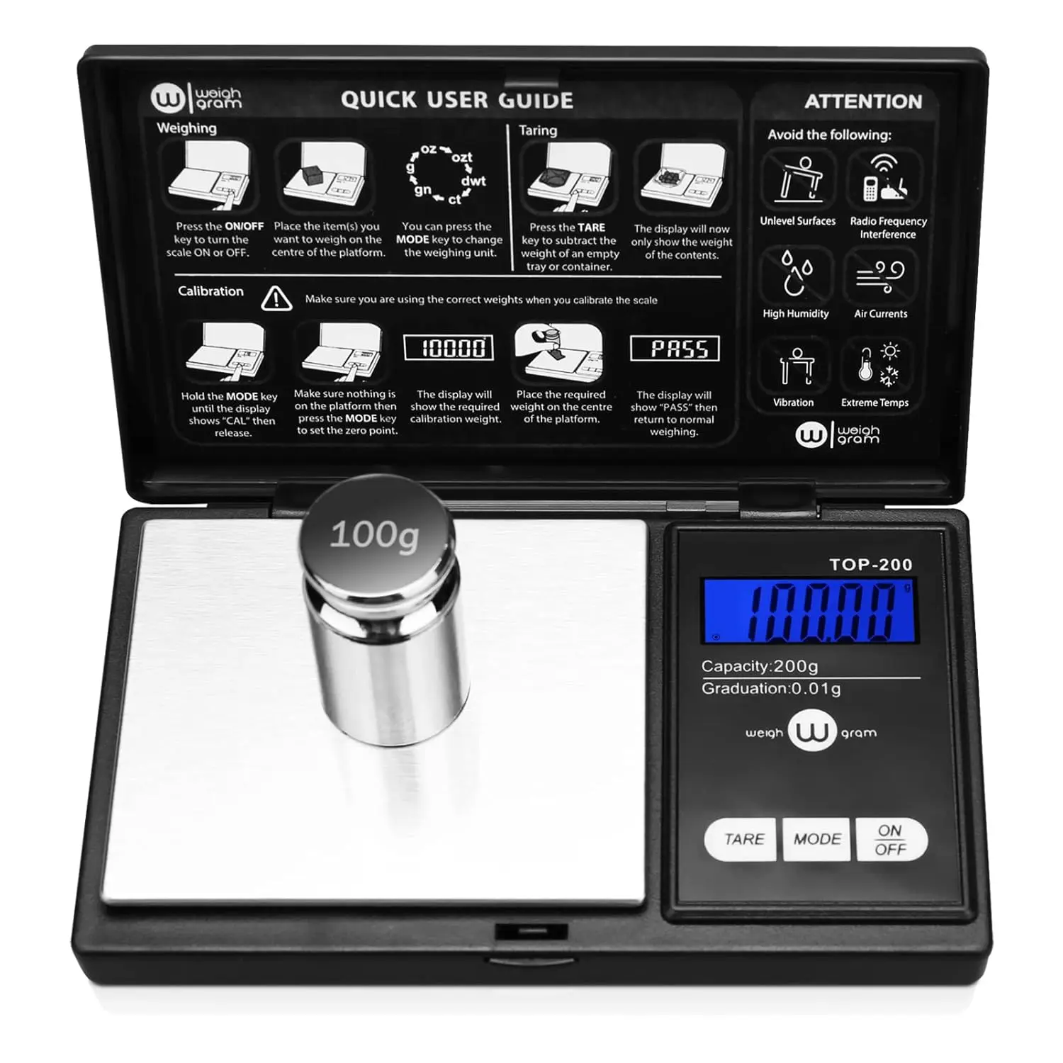 Digital Pocket Gram Scale 200g x 0.01g High Precision with 100g Calibration