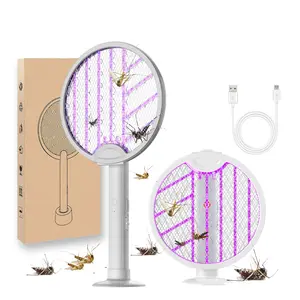 Foldable Electric Fly Swatter Racket Handheld Racket Insect Killer Mosquito 2 in 1 Smart  with USB Rechargeable Base with 3-layer Mesh USB Cable for Indoor and Outdoor