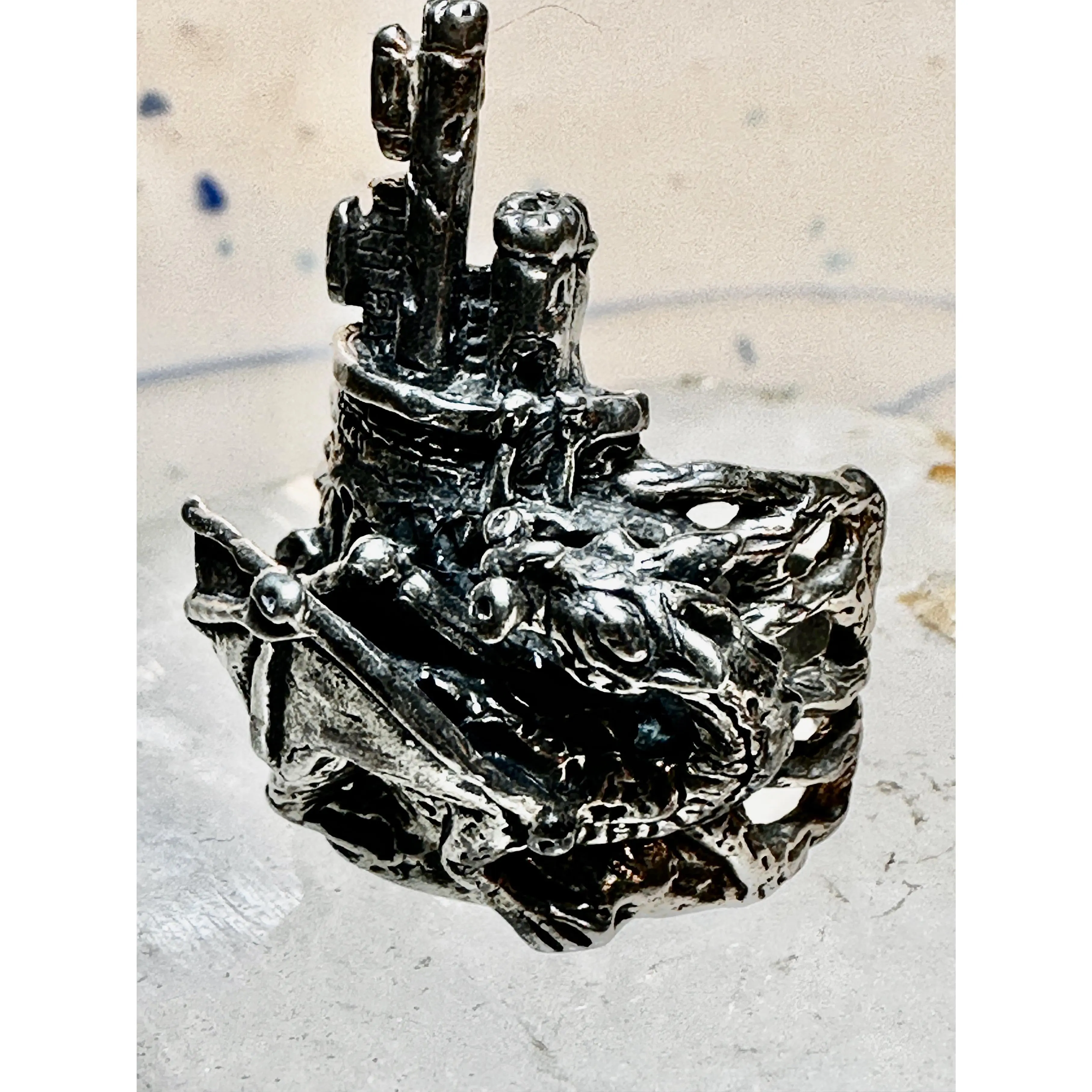 Castle ring dragon Medieval Renaissance band size 8.75 sterling silver women