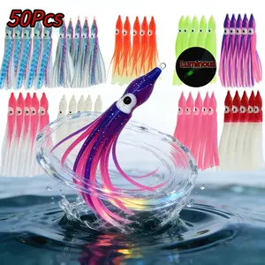50-Pack Glow Squid Soft Baits - UV-Activated Night Fishing Lures, TPR Bite-Resistant Material, 3.54 Inch for All Waters & Species like Tuna, Mackerel, Trout
