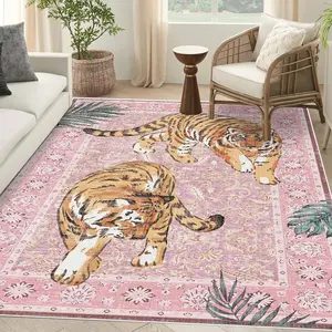 Vintage Persian Tiger Floral Leaf Carpet, Large Living Room Bedroom Animal Print Rug, Non-Slip Plush Mat, Home Decor, Animal Printed Rug