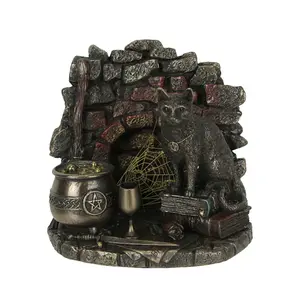 Little Wicked Conjuring Corner Bronze Finish Cat Witch Statue 5 Inches High