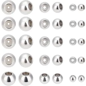 30 count Stainless Steel Stopper Beads Slider Beads 4mm 6mm 8mm Rondelle Spacer Beads with Rubber Inside Fit Adjustable Slider Chain, Jeweley Bracelet Necklace Making