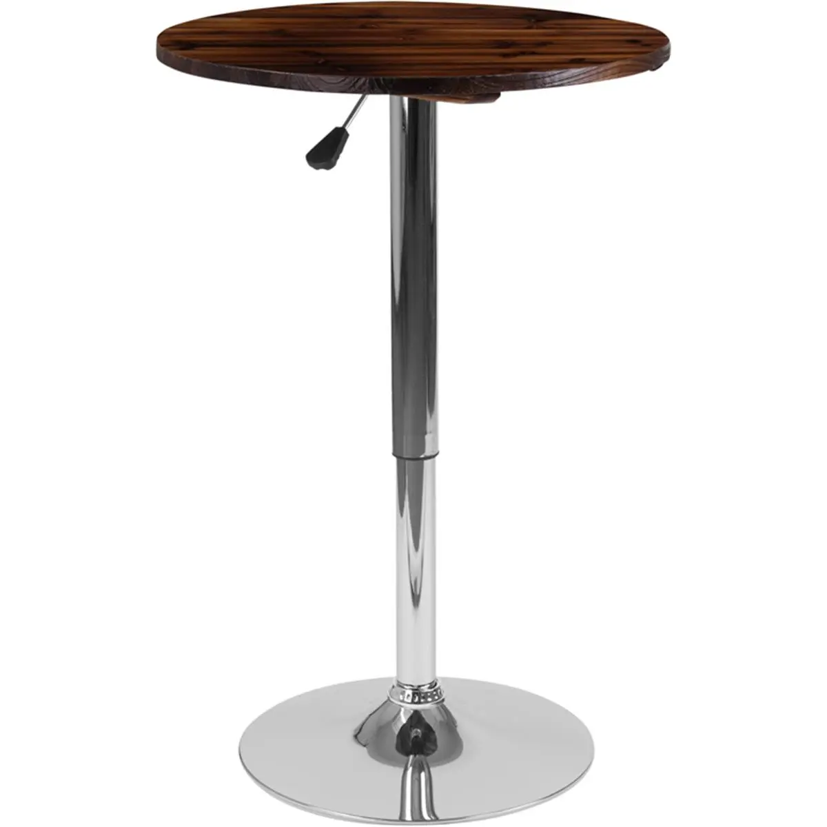 212 MAIN Rustic Walnut Wooden Outdoor Table - 23.5 in. Round, Adjustable Height, Chrome Base, Outdoor Living Furniture, Standalone Use