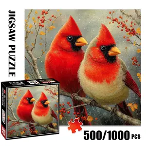 1pc 1000 piece adult puzzle 58x58cm Two Cardinals on Branch with Red Berries and Leaves 500 pieces paper jigsaw puzzle suitable for DIY creative games for adults and families, birthday and holiday Crafts