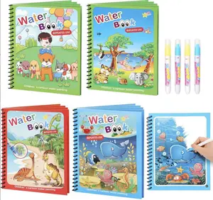 Kids Size Reusable Magic Water Book Mess-Free Painting Fun with Refill Water Pens Color Reveal Pages Educational Cartoon Designs Travel-Friendly Spiral Notebook for Toddlers Preschool Learning Creative Play and Endless Reuse Fun at Home or On the Go