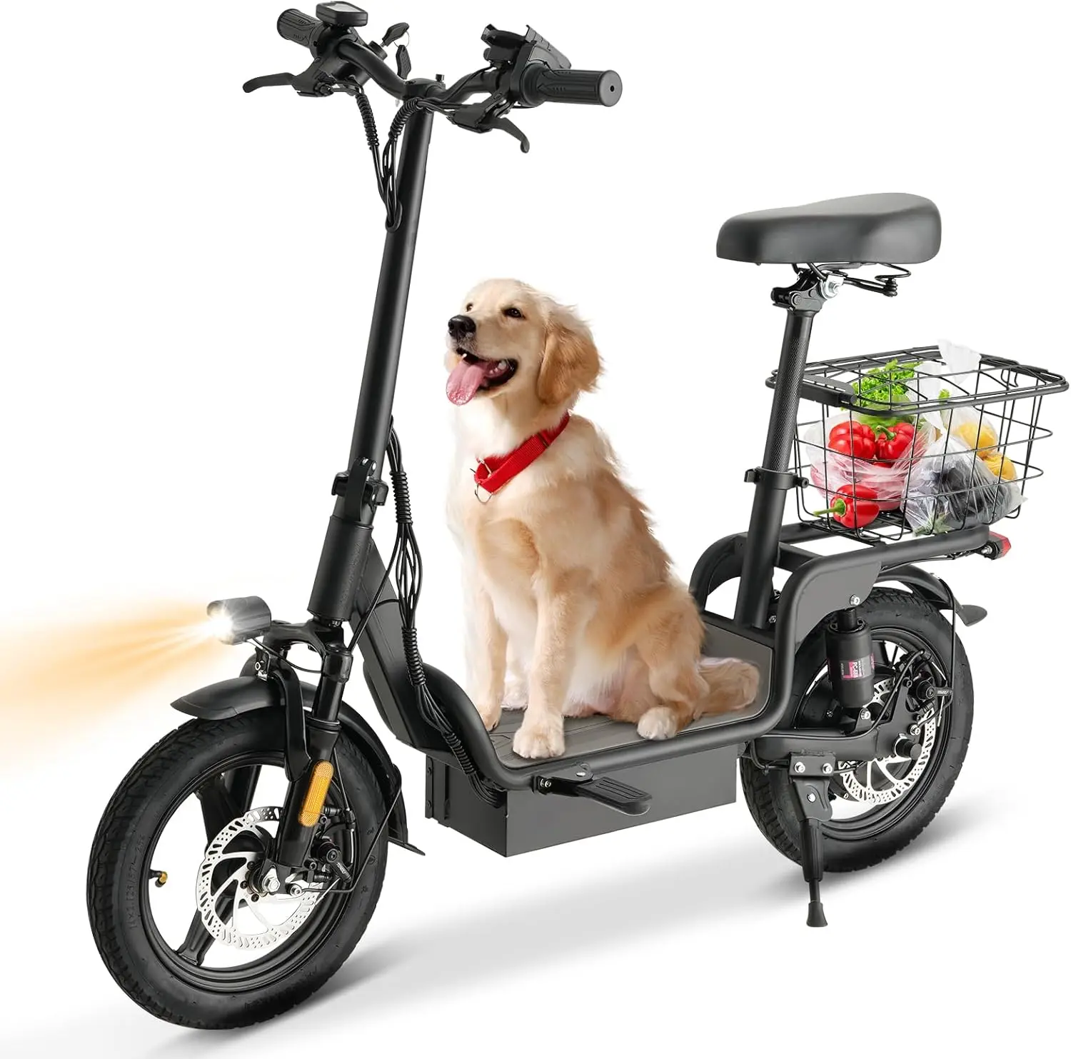 Electric Scooter with Seat - 550W Peak Motor Foldable E-Scooter for Adults, 25 Miles Range 14” Pneumatic Tire Dual Disc Brake Black Electric Scooter with Seat - 550W Peak Motor Foldable E-Scooter for Adults, 25 Miles Range 14” Pneumatic Tire Dual Disc Brake Black