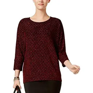 Alfani Womens Metallic Dolman Blouse, Red, Large