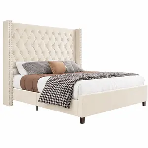 [MothersDayGift] #Summervibes AMERLIFE 61.4" Tall Bed Frame, Modern Upholstered Bed, Wingback Headboard, Velvet Tufted Handcrafted Pleat Deep Button/Comfort Luxury Design/Interior Wood Slats/No Box Spring Needed, Queen/King Size/Christmas Gifts