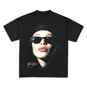 Women's Aaliyah Graphic Fitted T-Shirt - Vintage R&B Icon Print, Casual Cotton Short-Sleeve Round Neck, TikTok Trend Style, Shortsleeve