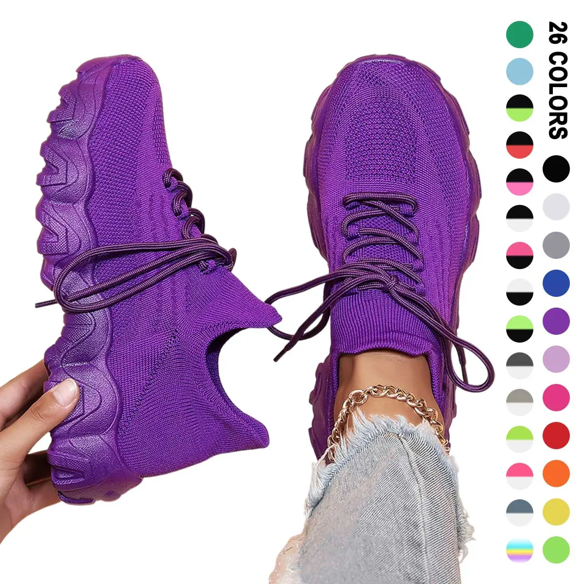 26Colors Womens Ladies Walking Tennis Shoes Slip on Lightweight Casual Running Sneakers, Soft Sole Comfortable Trainers Running Shoes, School Woman Wa