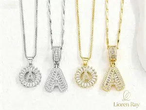 2 Pack 14K Gold Plated CZ Necklaces for Women, 26 Letters for Personalized Custom Name|CZ Letter Pendant | Ideal Gift for Women|Perfect gift for birthdays, anniversaries, family and your loved ones.