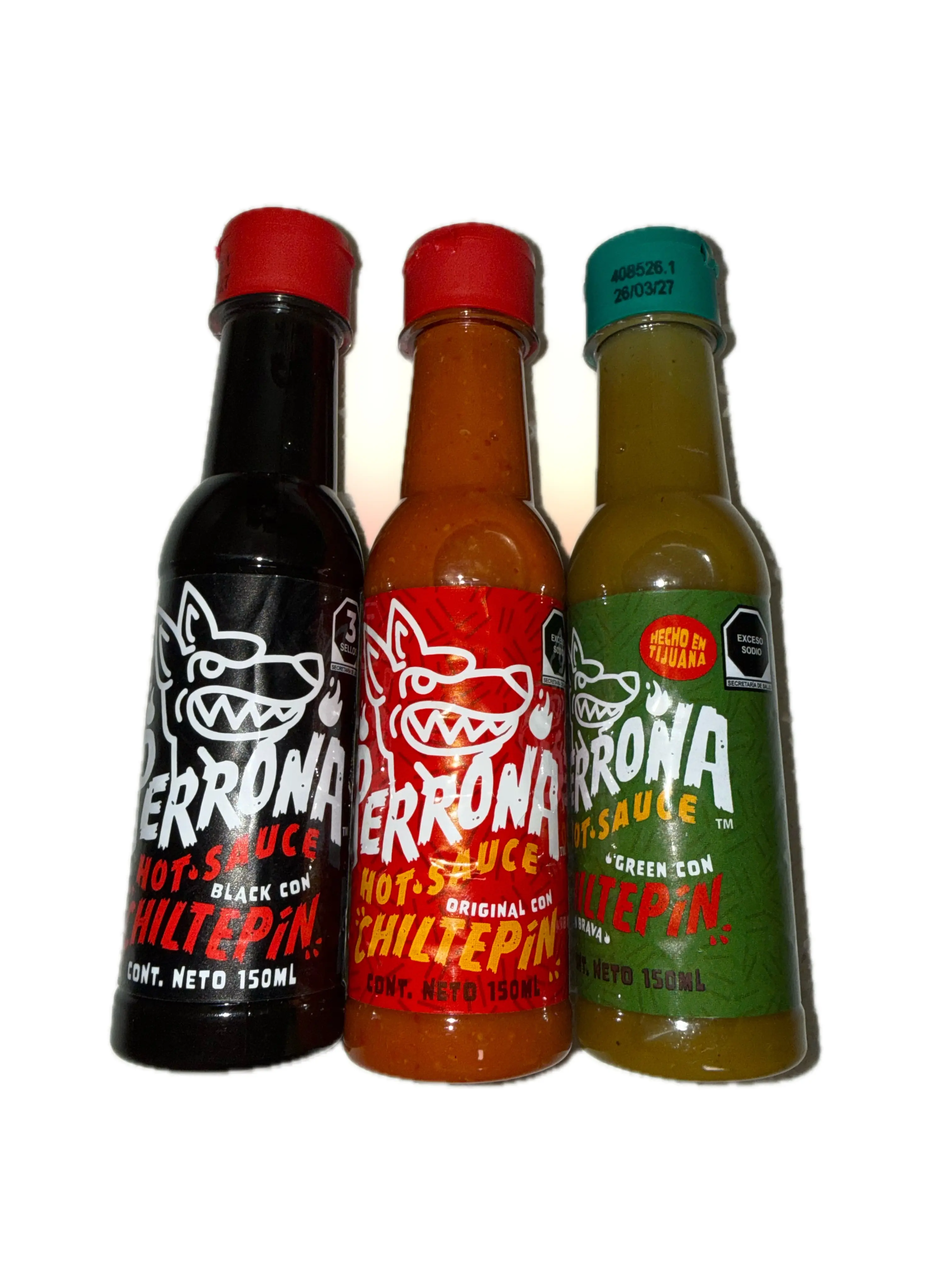 La Perrona Salsas con Chiltepin 150 ml Escoge Sabor: Original, Oscura, Verde | La Perrona Mexican Hot Sauce with Chiltepin 150 mL (5.07 fl oz) – Choose Flavor: Original, Black or Green